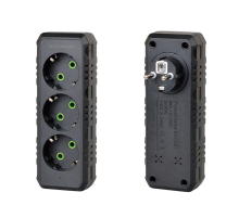 Розетка трійник із заземленням F101-Black, 3 розетки, 2500W, 10A, 110-250V~Max, Blister