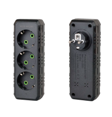 Розетка трійник із заземленням F101-Black, 3 розетки, 2500W, 10A, 110-250V~Max, Blister
