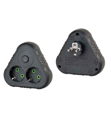 Розетка трійник із заземленням F201-Black з вимикачем, 2 розетки, 2500W, 10A, 110-250V~Max, Blister