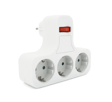 Розетка трійник з вимикачем, заземленням SQ-GZBK-01/03Q, 3x16A 250V~Max, 3500W, White, Q50