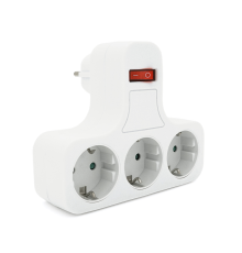 Розетка трійник з вимикачем, заземленням SQ-GZBK-01/03Q, 3x16A 250V~Max, 3500W, White, Q50