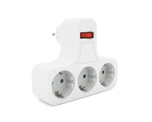 Розетка трійник з вимикачем, заземленням SQ-GZBK-01/03Q, 3x16A 250V~Max, 3500W, White, Q50