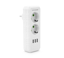 Розетка трійник із заземленням F102-White, 2 розетки+3USB(1А), 2500W, 10A, 110-250V~Max, Blister