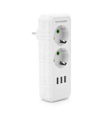 Розетка трійник із заземленням F102-White, 2 розетки+3USB(1А), 2500W, 10A, 110-250V~Max, Blister