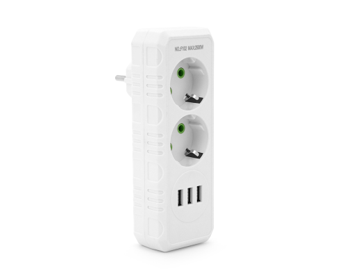 Розетка трійник із заземленням F102-White, 2 розетки+3USB(1А), 2500W, 10A, 110-250V~Max, Blister Розетка трійник із заземленням F102-White, 2 розетки+3USB(1А), 2500W, 10A, 110-250V~Max, Blister