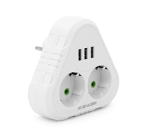Розетка трійник із заземленням F202-White, 2 розетки+3USB(1А), 2500W, 10A, 110-250V~Max, Blister