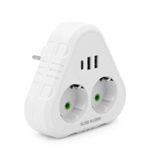 Розетка трійник із заземленням F203-White, 2 розетки+2USB+1Type-C, 2500W, 10A, 110-250V~Max, Blister