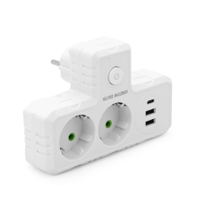 Розетка трійник Т-подібний із заземленням F303-White, 2 розетки+2USB+1Type-C, 2500W, 10A, 110-250V~Max, Blister