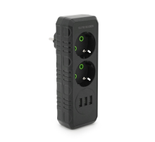 Розетка трійник із заземленням F102-Black, 2 розетки+3USB(1А), 2500W, 10A, 110-250V~Max, Blister