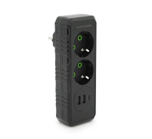 Розетка трійник із заземленням F103-Black, 2 розетки+2USB+1Type-C, 2500W, 10A, 110-250V~Max, Blister