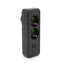 Розетка трійник із заземленням F103-Black, 2 розетки+2USB+1Type-C, 2500W, 10A, 110-250V~Max, Blister