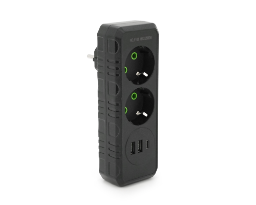 Розетка трійник із заземленням F103-Black, 2 розетки+2USB+1Type-C, 2500W, 10A, 110-250V~Max, Blister Розетка трійник із заземленням F103-Black, 2 розетки+2USB+1Type-C, 2500W, 10A, 110-250V~Max, Blister