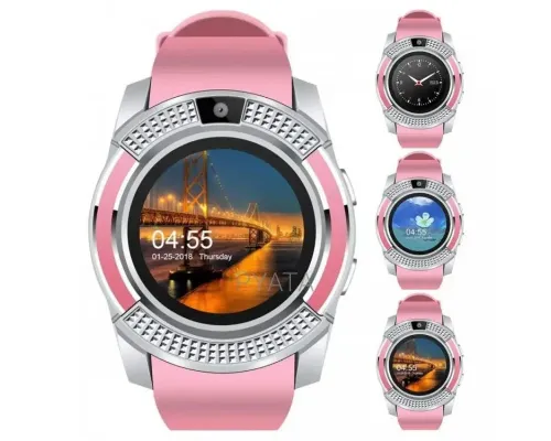 Годинник Smart watch V8 рожевий з камерою і sim-карткою