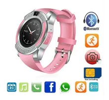 Часы Smart watch V8 розовый с камерой и sim-картой