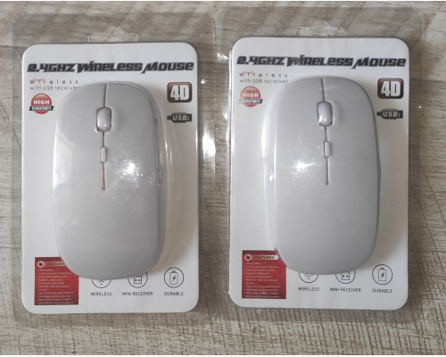 Мышь беспроводная 2.4 Ghz Wireless Mouse 4D белая плоская