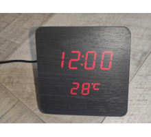 Часы настольные электронные VST-872 в виде деревянного бруска с температурой черные красный свет