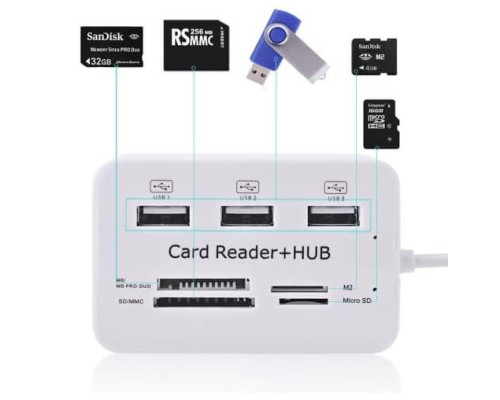 Картридер для чтения карт-концентраторов HUB USB Combo 2.0 USB/MS/MS Pro DUO/SD/M2/MMC/MicroSD Картридер для чтения карт-концентраторов HUB USB Combo 2.0 USB/MS/MS Pro DUO/SD/M2/MMC/MicroSD