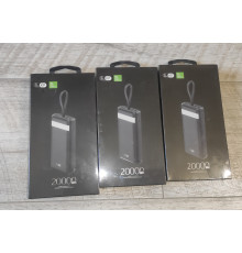 Powerbank повербанк KP-20 20000 mAh с фонариком и 4 шнурами зарядки новый черный