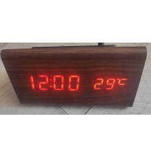 Часы настольные электронные VST-861 в виде деревянного бруска с температурой коричневые красный свет