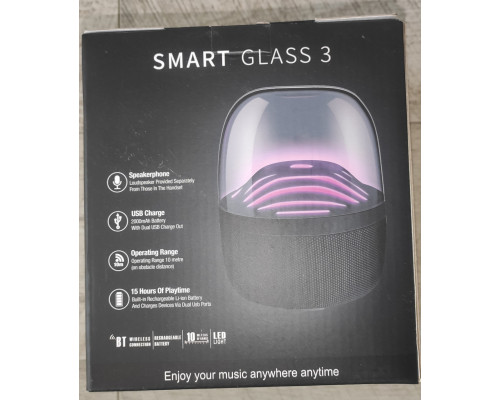 Колонка музыкальная с аккумулятором Smart Glass 3 с BT 5.0 подсветкой микрофоном белая