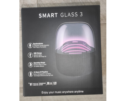 Колонка музыкальная с аккумулятором Smart Glass 3 с BT 5.0 подсветкой микрофоном белая