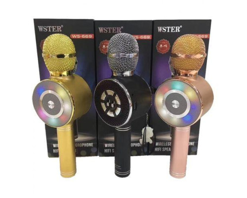 Караоке микрофон Wster WS-669 беспроводной микрофон со встроенным динамиком (USB, microSD, AUX, Bluetooth) Караоке микрофон Wster WS-669 беспроводной микрофон со встроенным динамиком (USB, microSD, AUX, Bluetooth)