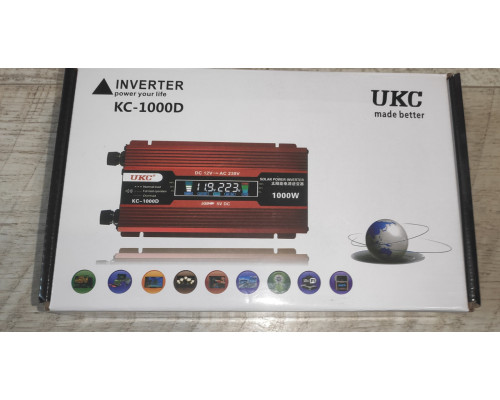 Инвертор напряжения 12V UKC KC-1000D метал