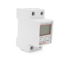 Однофазний електронний лічильник на DIN-рейку, 220V, LCD + підсвічування, відображення V, A, kW (35х65х78мм)