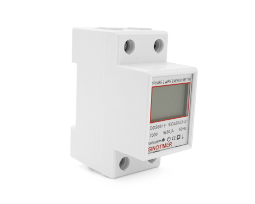 Однофазний електронний лічильник на DIN-рейку, 220V, LCD + підсвічування, відображення V, A, kW (35х65х78мм)