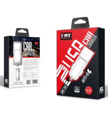 Набір 2 в 1 АЗУ With Iphone Cable DC12-24V MY-20, 1 x USB, 5V / 12W, Output: 5V / 2.4A, White, Blister- box