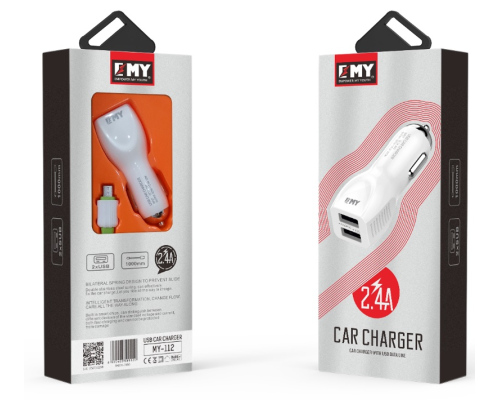 Набір 2 в 1 АЗУ With Iphone Cable DC12-24V MY-112, 2 x USB, 5V / 12W, Output: 5V / 2.4A, White, Blister- box, Q25