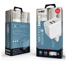 Набір 2 в 1 СЗУ With Iphone Cable 110-240V MY-A203, 2 x USB, 5V/12W, Output: 5V/2.4A, White, Blister-box