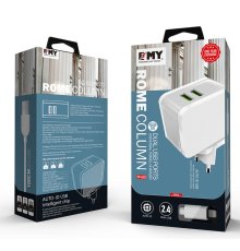 Набір 2 в 1 СЗУ With Iphone Cable 110-240V MY-A203, 2 x USB, 5V/12W, Output: 5V/2.4A, White, Blister-box