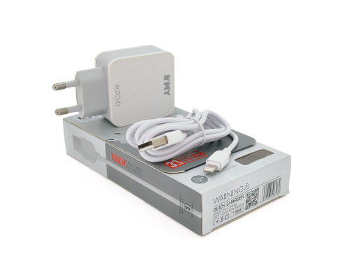 Набір 2 в 1 СЗУ With Iphone Cable 110-240V MY-A303, 3 x USB, 5V/15W, Output: 5V/3.1A, White, Blister-box, Q25 Набір 2 в 1 СЗУ With Iphone Cable 110-240V MY-A303, 3 x USB, 5V/15W, Output: 5V/3.1A, White, Blister-box, Q25