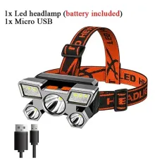 Налобный фонарь 5 светодиодный со встроенным аккумулятором 18650HEAD LIGHT
