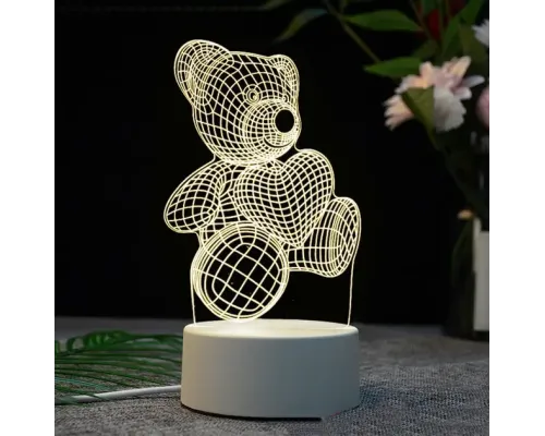 Акриловий 3D-нічник-світильник Ведмедик кілька підсвіток із пультом