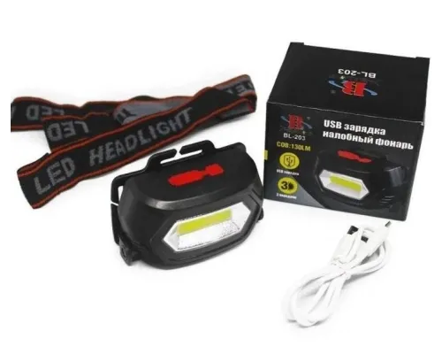 Ліхтар налобний акумуляторний Bailong BL 203 / 7568 COB MicroUSB Чорний Ліхтар налобний акумуляторний Bailong BL 203 / 7568 COB MicroUSB Чорний