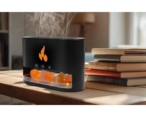 Зволожувач повітря Docsal Flame 3в1 з ультразвуковим зволоженням і соляним камінням. Чорний Зволожувач повітря Docsal Flame 3в1 з ультразвуковим зволоженням і соляним камінням. Чорний