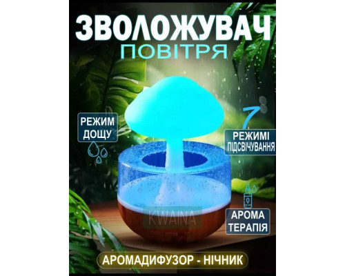 Увлажнитель воздуха Гриб с эффектом дождя / Аромадиффузор-ночник с подсветкой Mushroom drop water
