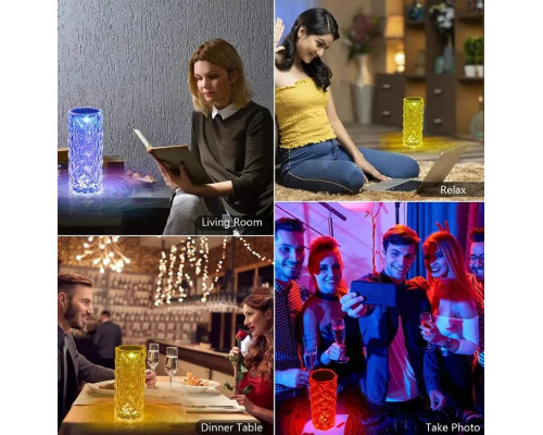 Настільна акумуляторна лампа з пультом 22 см нічник Троянда з пультом RGB Crystal Rose.