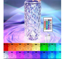 Настільна акумуляторна лампа з пультом 22 см нічник Троянда з пультом RGB Crystal Rose.