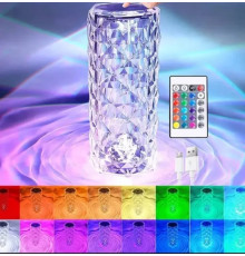 Настільна акумуляторна лампа з пультом 22 см нічник Троянда з пультом RGB Crystal Rose.