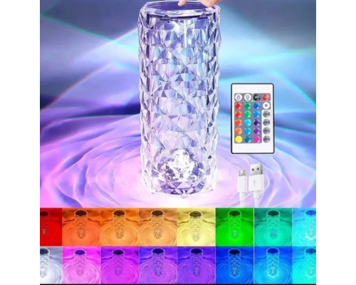 Настільна акумуляторна лампа з пультом 22 см нічник Троянда з пультом RGB Crystal Rose.