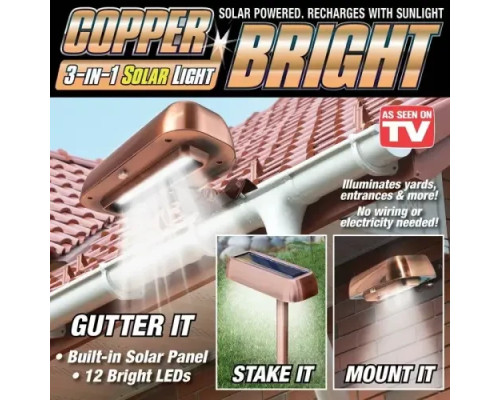 Вуличний настінний ліхтар Copper Bright сонячна батарея 3 в 1 Вуличний настінний ліхтар Copper Bright сонячна батарея 3 в 1
