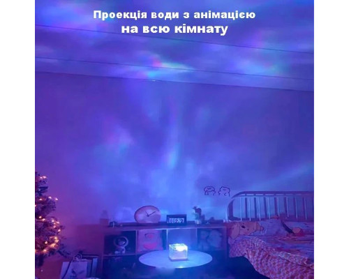 Нічник проєктор КУБ із проєкцією води Настільна RGB лампа з ефектом водяної хвилі Нічник проєктор КУБ із проєкцією води Настільна RGB лампа з ефектом водяної хвилі