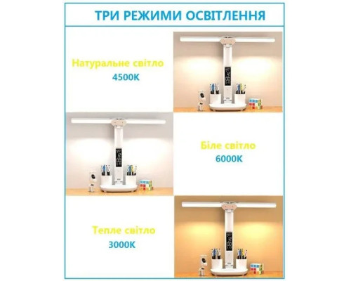Світлодіодна настільна лампа з двома плафонами на акумуляторі з термометром, годинником, календарем Світлодіодна настільна лампа з двома плафонами на акумуляторі з термометром, годинником, календарем