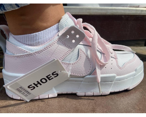 Жіночі кросівки NIKE DUNK, натуральна шкіра, білі з рожевими вставками Жіночі кросівки NIKE DUNK, натуральна шкіра, білі з рожевими вставками