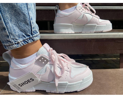 Жіночі кросівки NIKE DUNK, натуральна шкіра, білі з рожевими вставками Жіночі кросівки NIKE DUNK, натуральна шкіра, білі з рожевими вставками