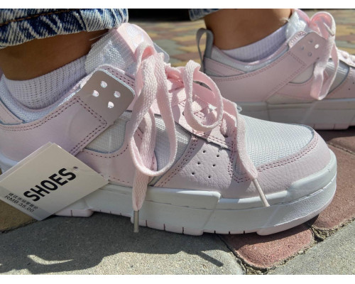 Жіночі кросівки NIKE DUNK, натуральна шкіра, білі з рожевими вставками Жіночі кросівки NIKE DUNK, натуральна шкіра, білі з рожевими вставками