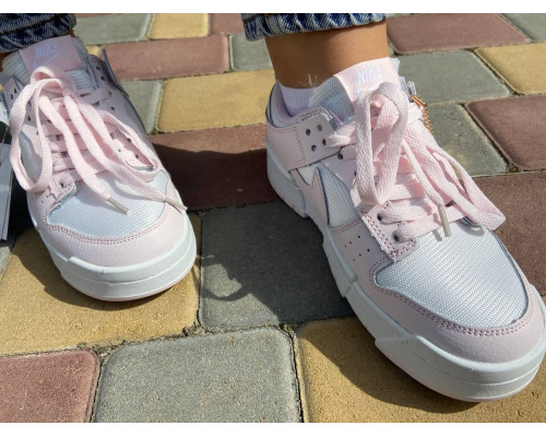 Жіночі кросівки NIKE DUNK, натуральна шкіра, білі з рожевими вставками Жіночі кросівки NIKE DUNK, натуральна шкіра, білі з рожевими вставками